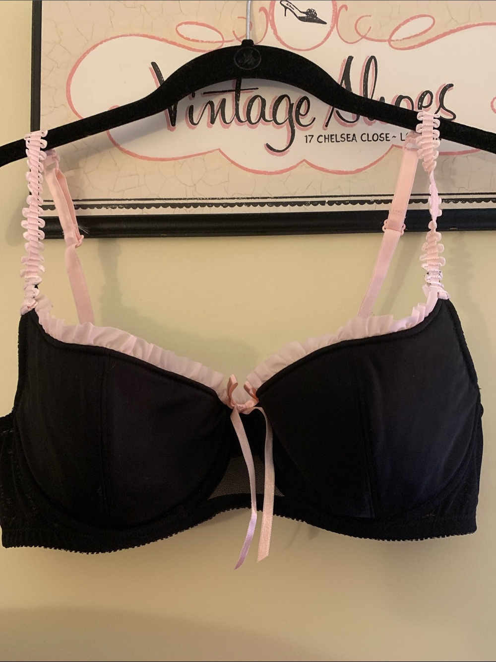 Victoria's Secret Black Bra with Pink Ruffle Trim